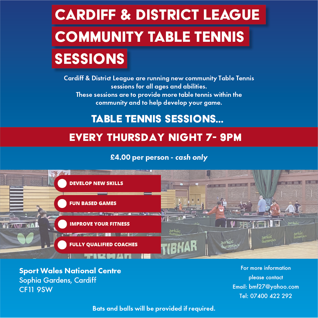 Cardiff District and League Table Tennis Session - Every Thursday